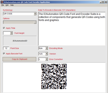 QR Code Font and Encoder screenshot