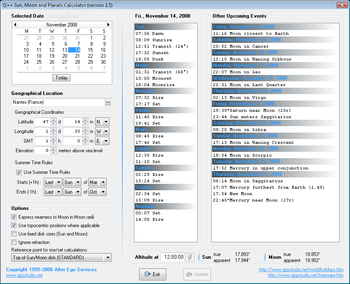 Q++Sun, Moon and Planets Calculator screenshot