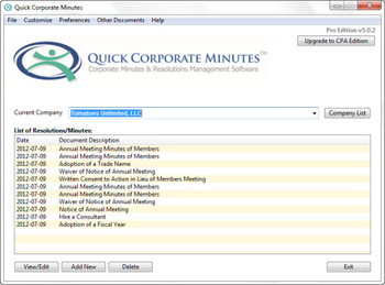 Quick Corporate Minutes screenshot