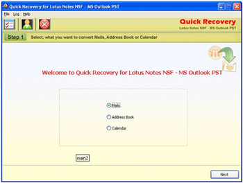Quick Recovery for Lotus Notes NSF - MS Outlook PST screenshot