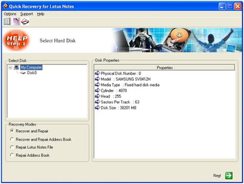 Quick Recovery for Lotus Notes  screenshot