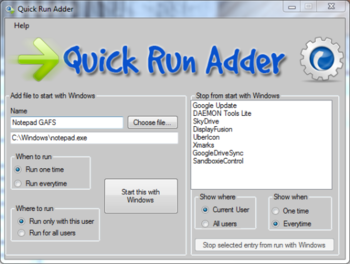 Quick Run Adder screenshot