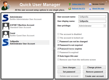 Quick User Manager screenshot