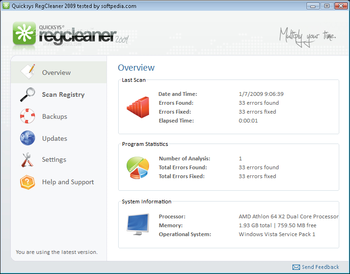 Quicksys RegCleaner 2009 screenshot