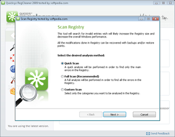 Quicksys RegCleaner 2009 screenshot 2