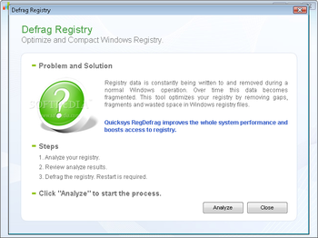 Quicksys RegDefrag screenshot 2