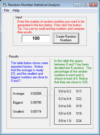 Random Numbers Statistical Analysis screenshot