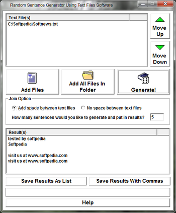 Random Sentence Generator Using Text Files Software screenshot