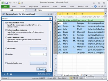Random Sorter for Microsoft Excel screenshot