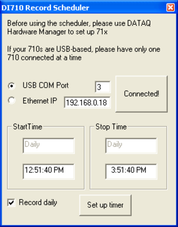 Record Scheduler for DATAQ's DI-710 data loggers screenshot