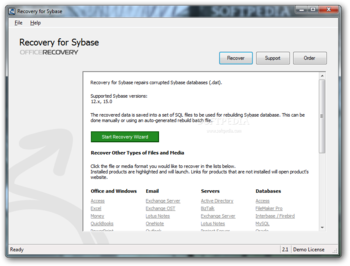 Recovery for Sybase screenshot