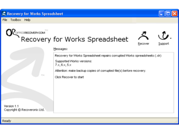Recovery for Works Spreadsheet screenshot