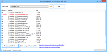 Recursive finder of corrupted PDF files screenshot