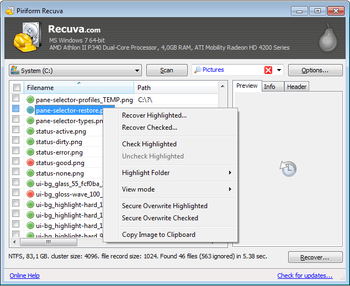Recuva screenshot 2
