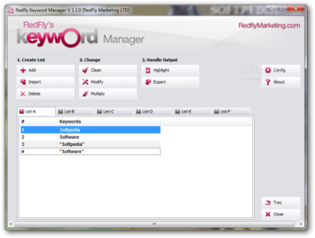 Redfly Keyword Manager screenshot