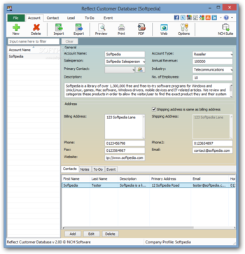 Reflect Customer Database screenshot