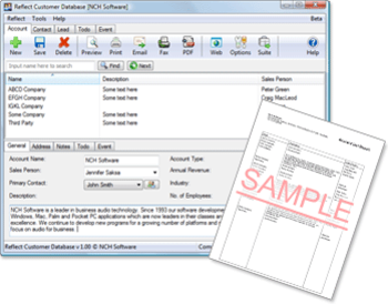 Reflect Free CRM Customer Database screenshot