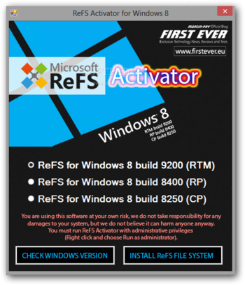 ReFS Activator for Windows 8 screenshot