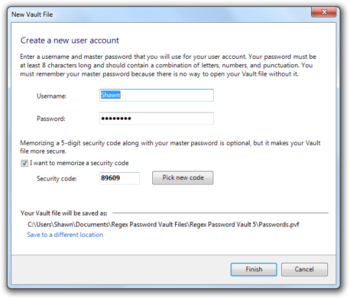 Regex Password Vault screenshot
