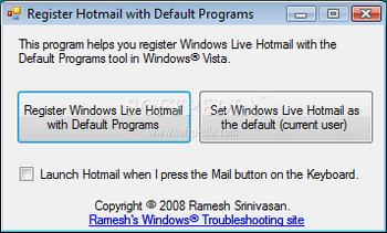 Register Hotmail with Default Programs screenshot