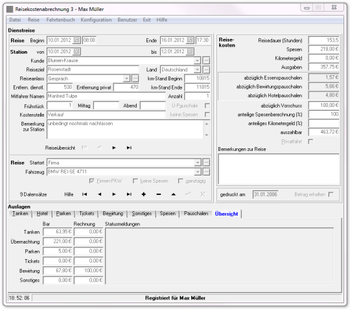 Reisekostenabrechnung screenshot