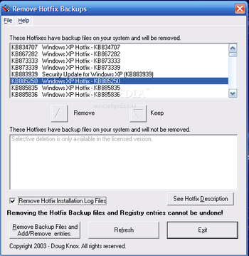 Remove Hotfix Backups screenshot