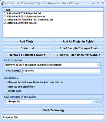 Remove Lines Containing Or Equal To These Characters Software screenshot