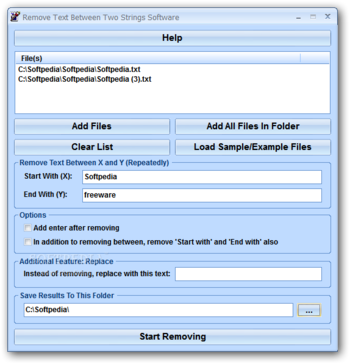 Remove Text Between Two Strings Software screenshot