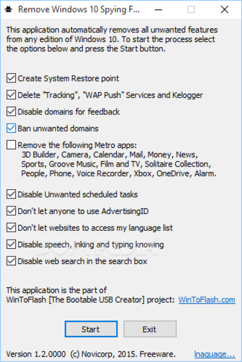 Remove Windows 10 Spying Features screenshot
