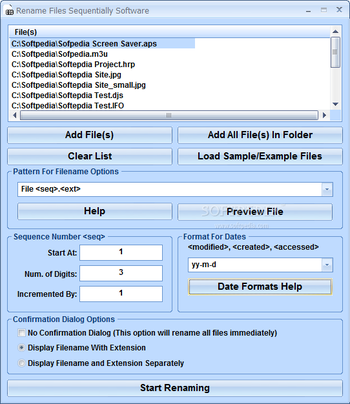 Rename Files Sequentially Software screenshot