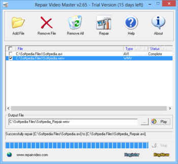 Repair Video Master (formerly ASF-AVI-RM-WMV Repair) screenshot