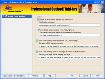 Reply To All Monitor for Outlook 2003/Outlook 2002/Outlook 2000 screenshot