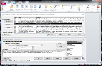 Requirements Management Database screenshot