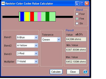 Resistance Color Code Value Calculator screenshot