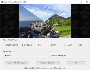 Restore Windows Photo Viewer screenshot