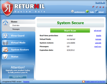 Returnil System Safe Free 2011 screenshot