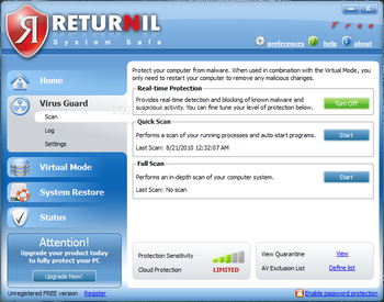 Returnil System Safe Free 2011 screenshot 2