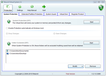 Returnil Virtual System Lite 2011 screenshot