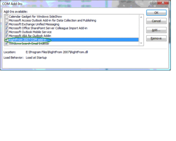 RightFrom for Microsoft Outlook 2007 screenshot
