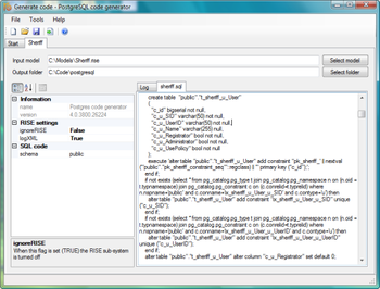 RISE PostgreSQL Code Generator screenshot
