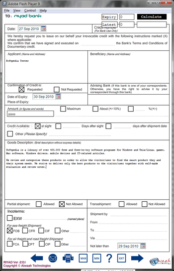 Riyad Bank LC Form screenshot