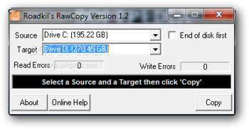 Roadkil's RawCopy Portable screenshot