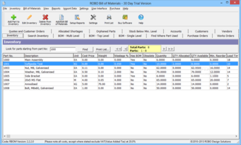 ROBO Bill of Materials screenshot