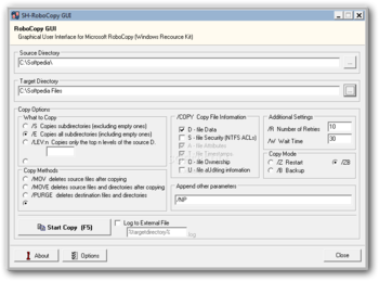 RoboCopy GUI screenshot