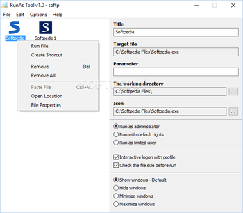 RunAs Tool screenshot