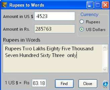 Rupees to Words Finder screenshot