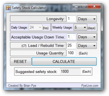 Safety Stock Calculator screenshot