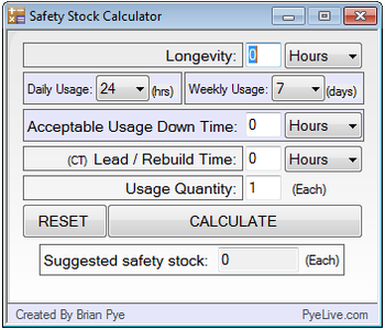 Safety Stock Calculator screenshot
