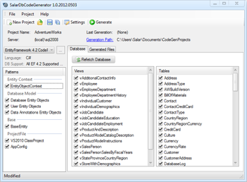 SalarDbCodeGenerator screenshot