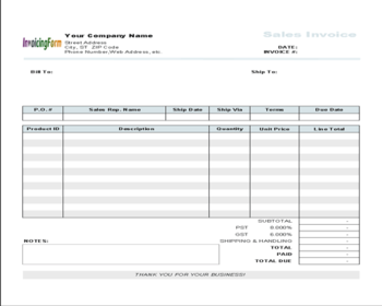 Sales Invoicing Template screenshot